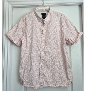Magaschoni‎ Leaf Print Button Up Short Sleeve Casual Shirt Men's Size L Floral